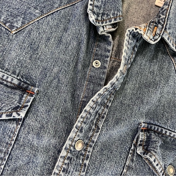 Levi Strauss Shirt Men Large Chambray Snap Button Western Blue Button Up Rodeo H - Picture 7 of 8